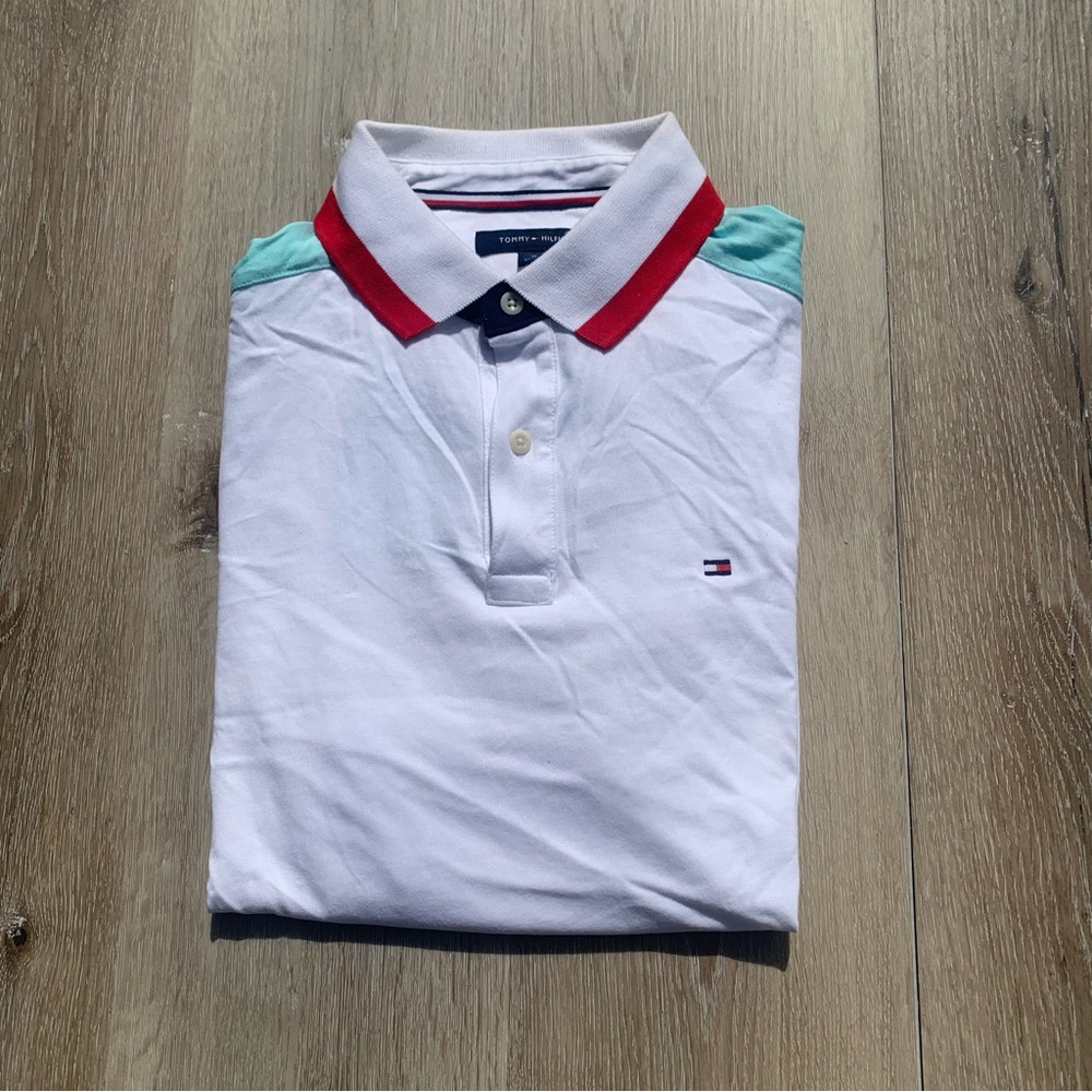 Tommy Hilfiger White and Red Polo Shirt